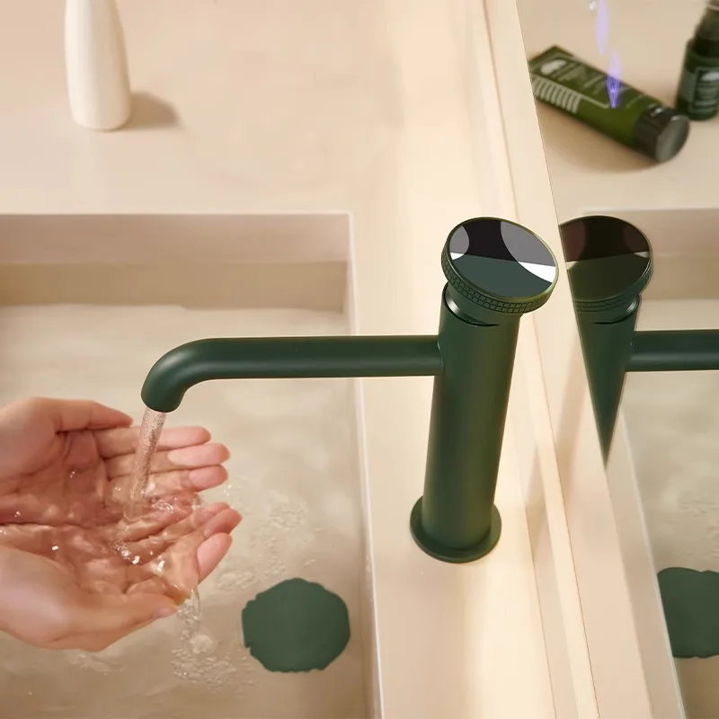 

Household Dark Green Art Washbasin, Wash Basin Faucet, Hot and Cold Bathroom Cabinet, Wash Basin Single Hole Faucet
