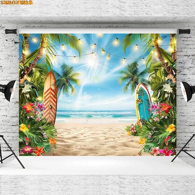 

Background for Photography Summer Beach Hawaii Luau Aloha Flamingo Holiday Party Decor Birthday Backdrop Photo Studio