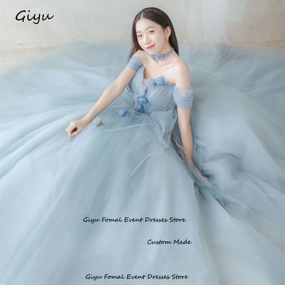 

Giyu Fairy 3D Followers Korea Wedding Dress Photoshoot Blue A-line Sweetheart Collar Floor-length Bridal Gown Evening Dress