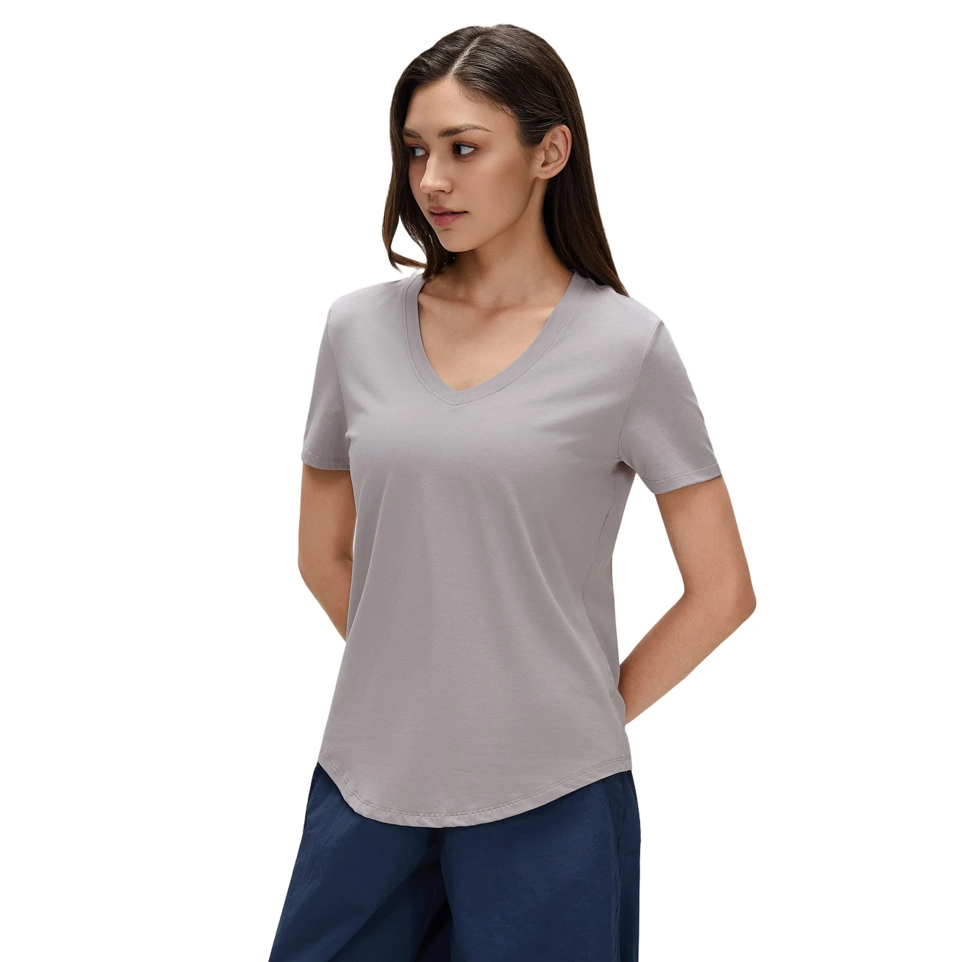 Lemon Summer V-Neck Sports T-Shirt Thin Breathable Loose Fit Yoga Tee for Pilates Comfortable Bare-Feeling Top Women's Clothing