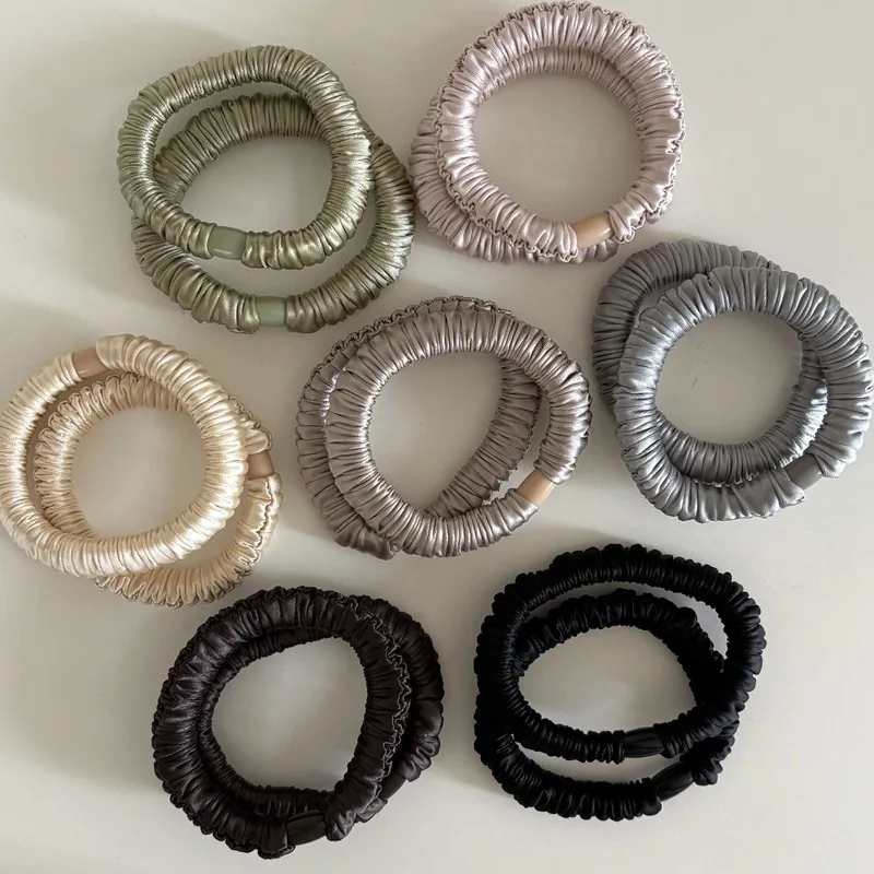 Mode elastische Seide Scrunchie für Frauen einfarbig Satin Haar Gummibänder Mädchen schwarz Seide Haargummi weiß Chouchou Soie