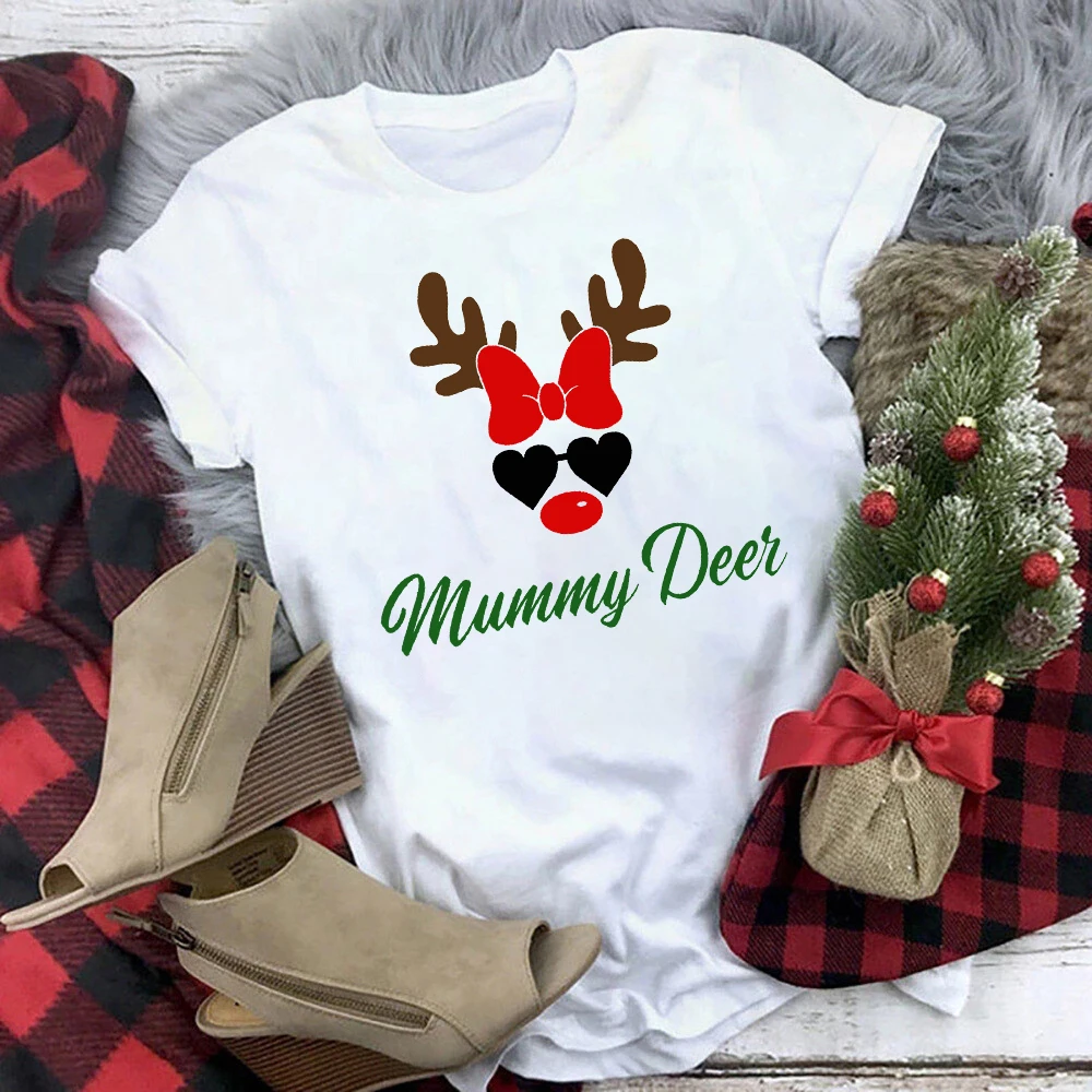 Christmas Family Matching Outfit T-shirt Xmas Party Clothes Deer Print Daddy Mommy Daughter Son +baby Romper T Shirt Family Look