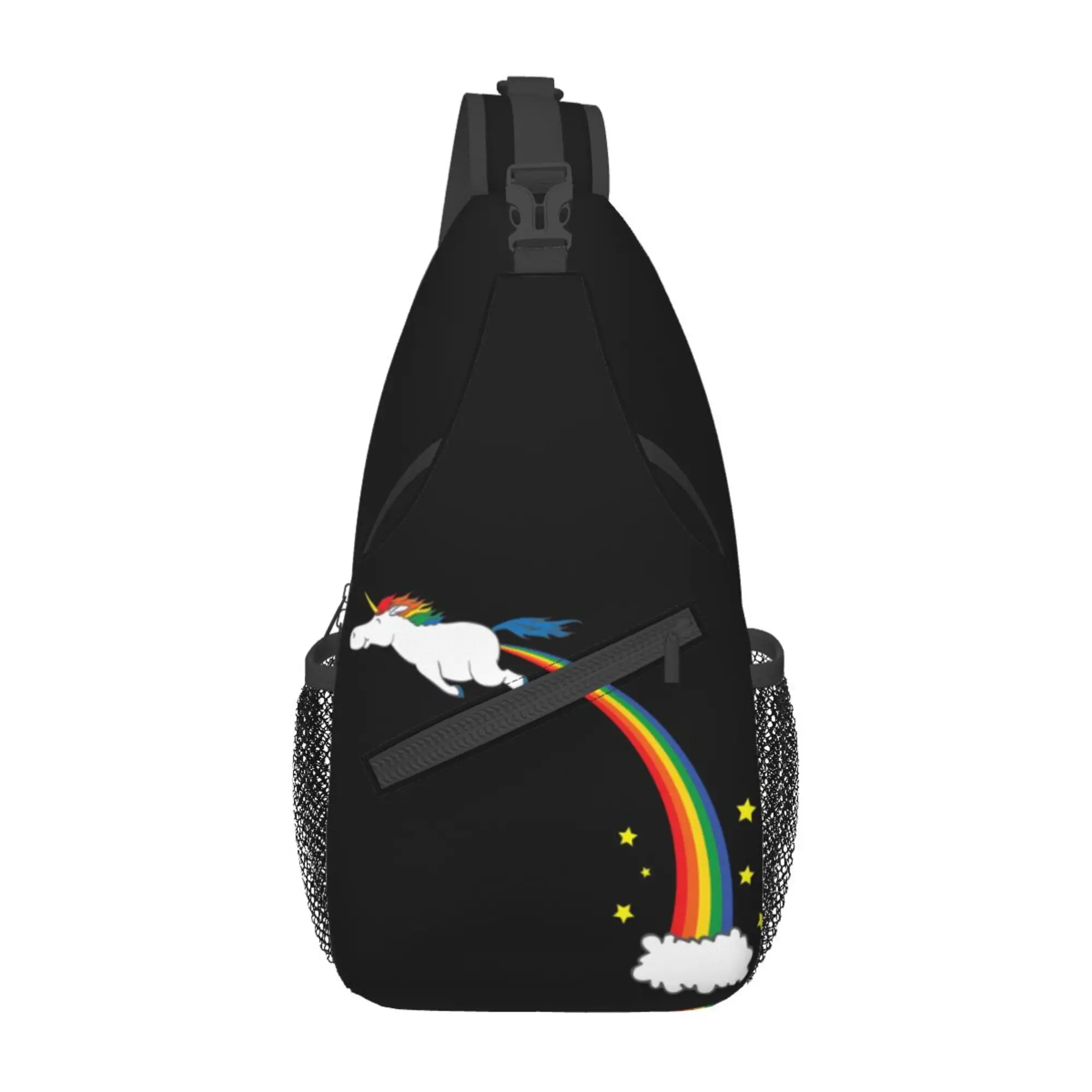 Regenbogen-Einhorn-Brusttasche, Kreuztaschen für Damen und Herren, Rucksack, Polyester, Unisex, Freizeittasche für Wandern, Laufen, Reisen, Einheitsgröße