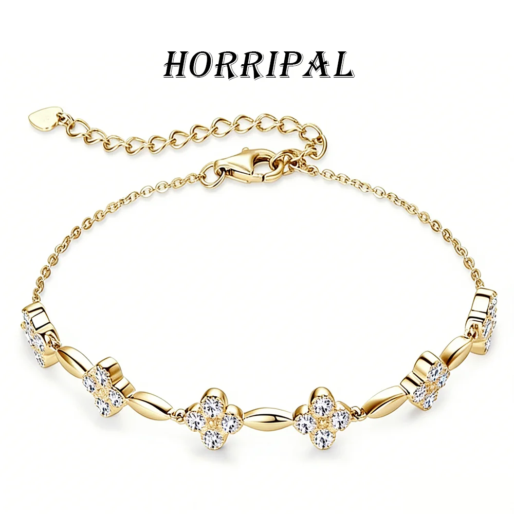 

HORRIPAL D VVS1 Moissanite Four Clover Flower Bracelets for Women 925 Sterling Silver GRA Certificate Party Classic Fine Jewelry