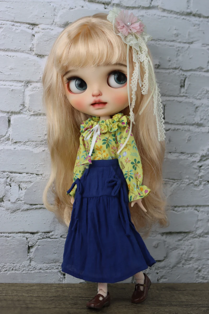Doll Clothes for Blythe Blue Pink White Flower Shirt Blouse for Ob24 Ob22 Azone Doll Dress Collar Shirt