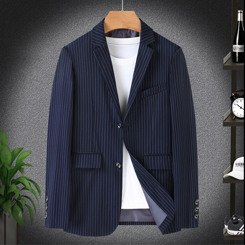 Traje a rayas de alta calidad para hombre, chaqueta informal de pana de talla grande, elegante y guapo, color sólido, novedad de 2023