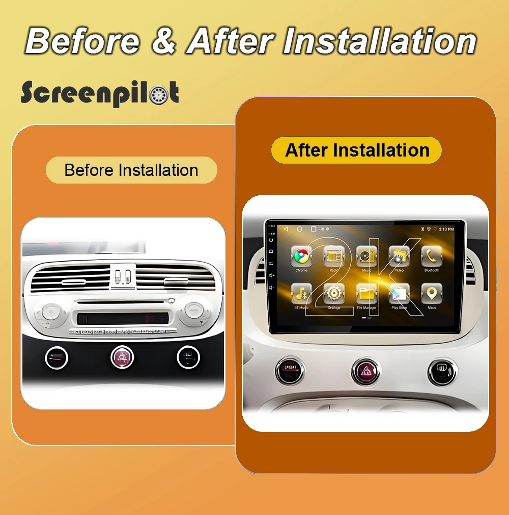 Android16 Car Radio For Fiat 500 Abarth 2007 2008 2009 2010-2015 2K QLED Multimedia Video Player Navigation GPS NO 2DIN 8 Core