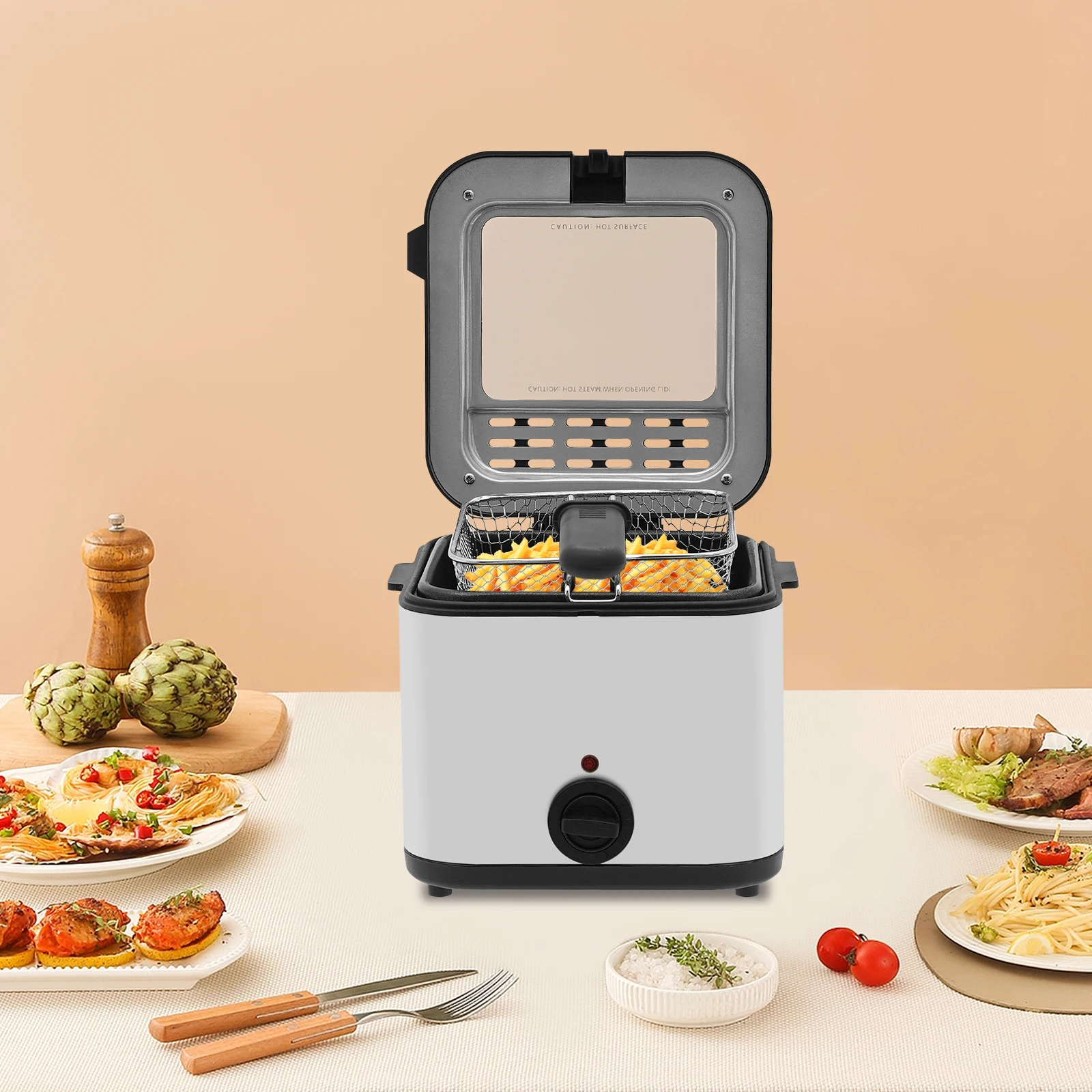 

Professional Home Deep Fryer with Viewing Window - 2.6Qt Stainless Steel, 1000W Power, Adjustable Temperature Basket