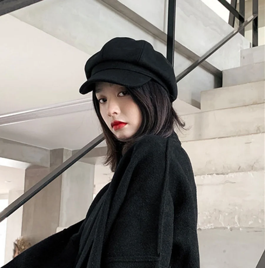 

Mao Woo Boror girl autumn and winter black peak hat