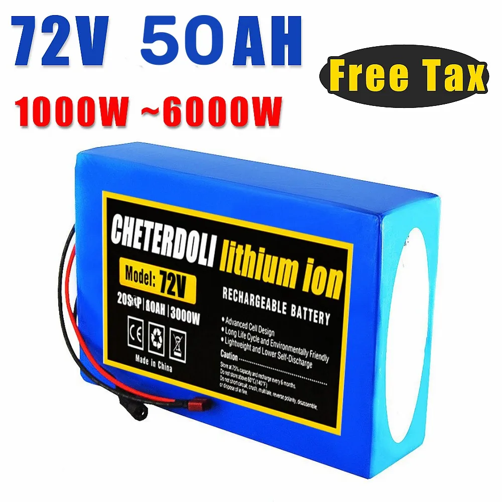 

72V 20/30/40/50Ah Electric Bike Battery 21700 20S Cell 84V Electric Scooter Lithium Battery with 50A BMS for 1000W 2000W 3000W