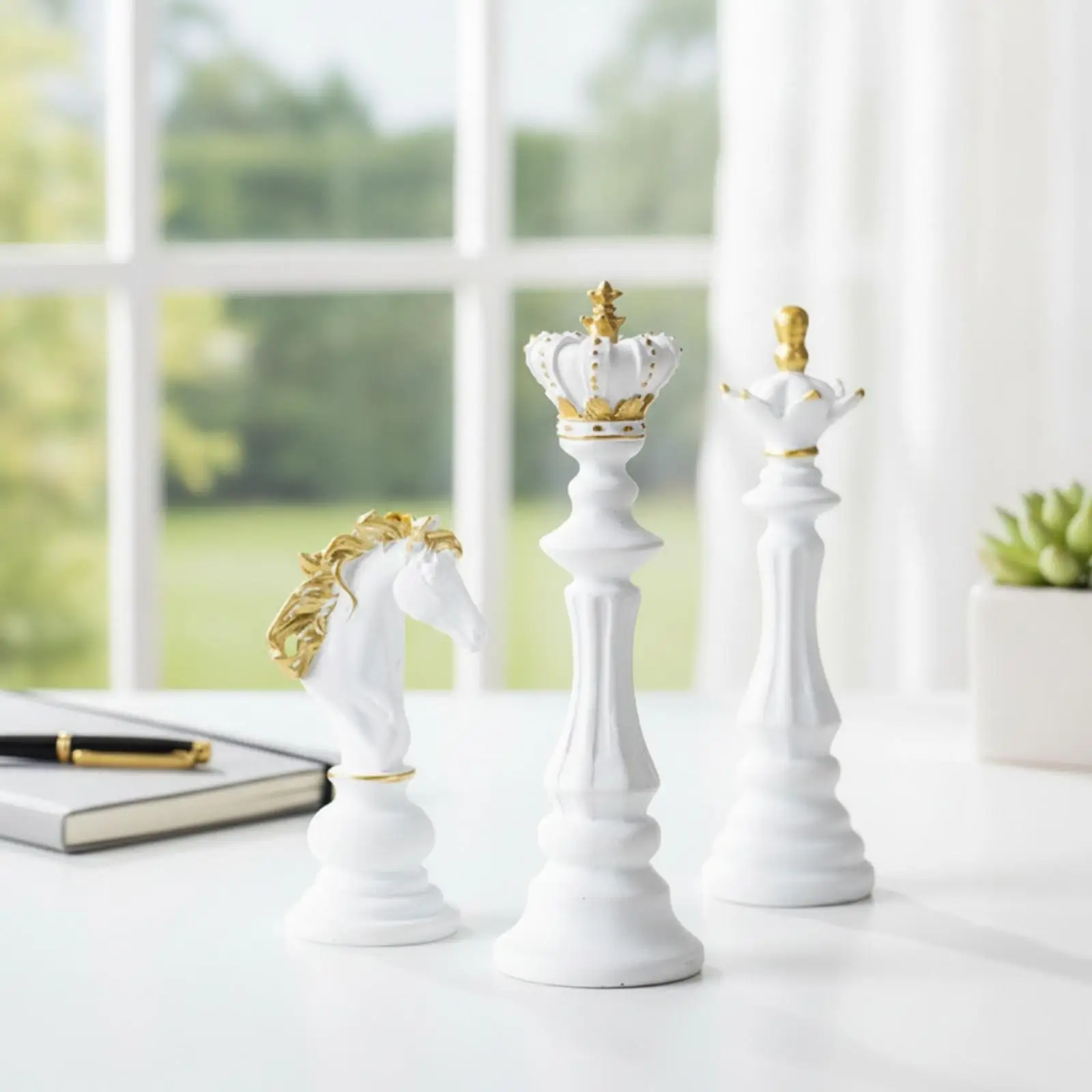 3 Pieces Resin Chess Decor Matte Chess Figurines Sculpted for Minimalists