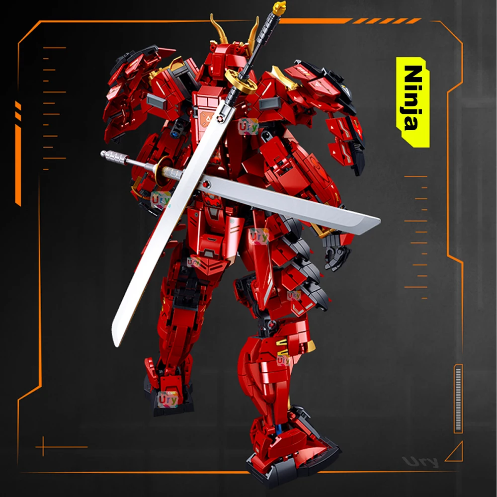 2023 Sluban Ninja Armored Red Samurai Robot Mech Classic Model DIY Action Figure Building Blocks Sets 1183 Toys for Boys Gifts