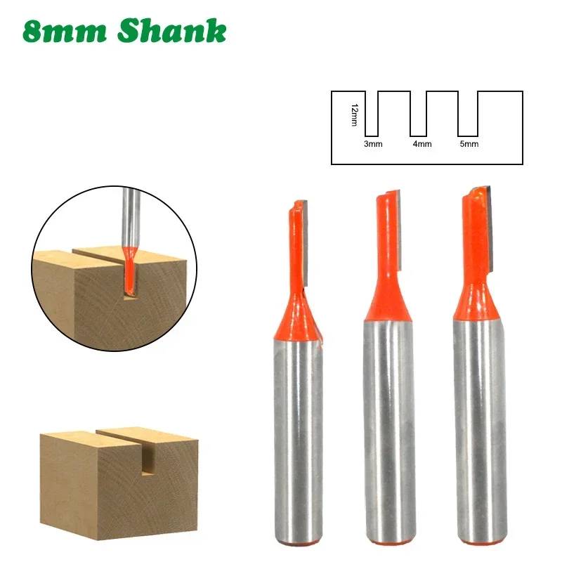 1PC 8MM Shank Milling Cutter Wood Carving Straight Router Bit Tungsten Carbide Single Flute Bit Wood Milling Cutter for Woodwork