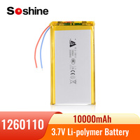 Soshine 3.7V 1260110 10000mAh Rechargeable Polymer Battery 10000mAh Lipo Li-Po for Toy Power Bank GPS Laptop Camping Lights Diy