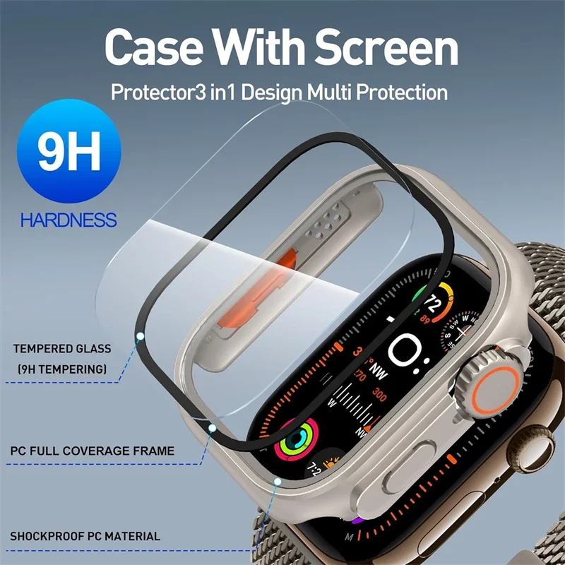Glass+Case For Apple Watch 11 10 46mm 42mm 9 8 7 45mm 41mm Screen Protector Change Ultra 3/2/1 Bumper Cover iWatch 6 5 4 SE3/2/1