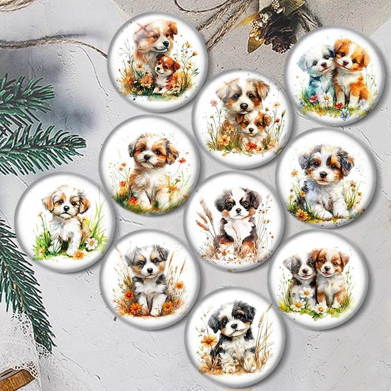 Watercolor Dog Flowers 12/18/20/25mm glass cabochon  bracelet pendant rings for jewelry demo earrings back Making findings