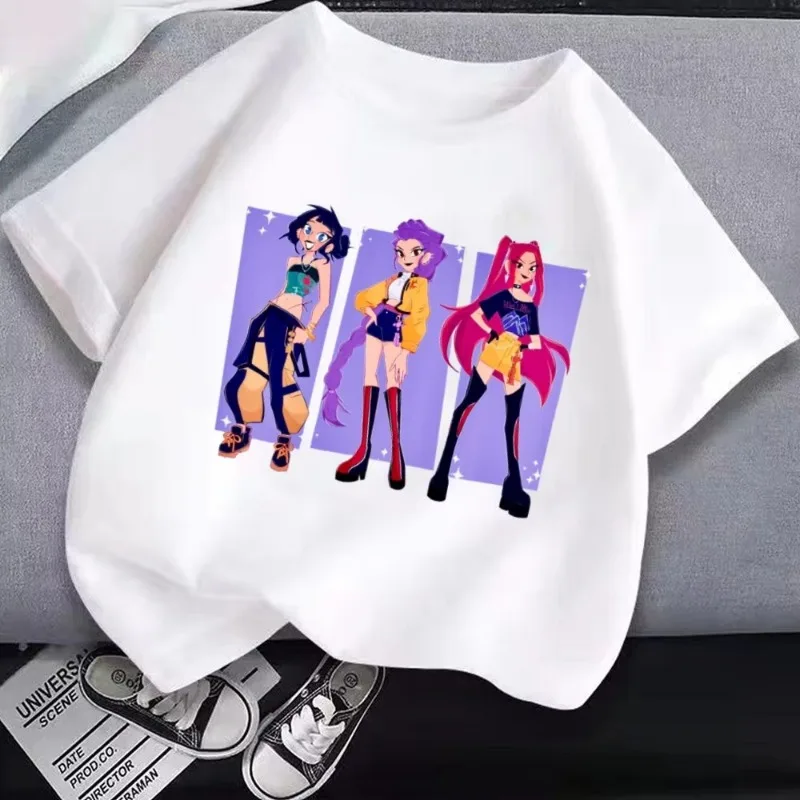 

Горячая K-Pop охотники на демонов Mira Rumi Zoey с принтом для девочек, модная уличная повседневная индивидуальная летняя футболка с короткими рукавами, футболки, топ