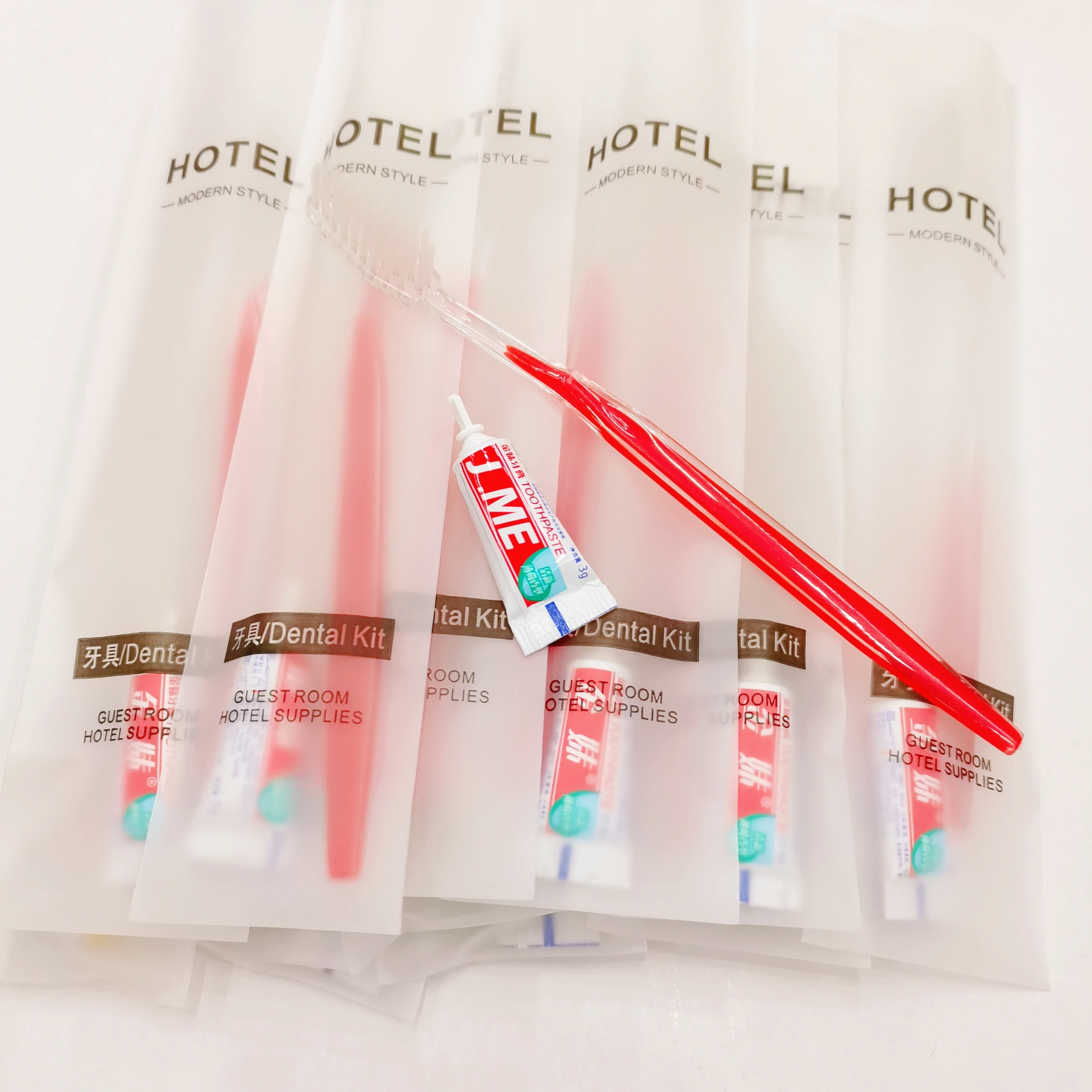 Free Shipping Red Toothbrush Toothpaste Dental Kit Independent Pack Personal Care Hotel Supplies Travel Guest Appliance Wholesal