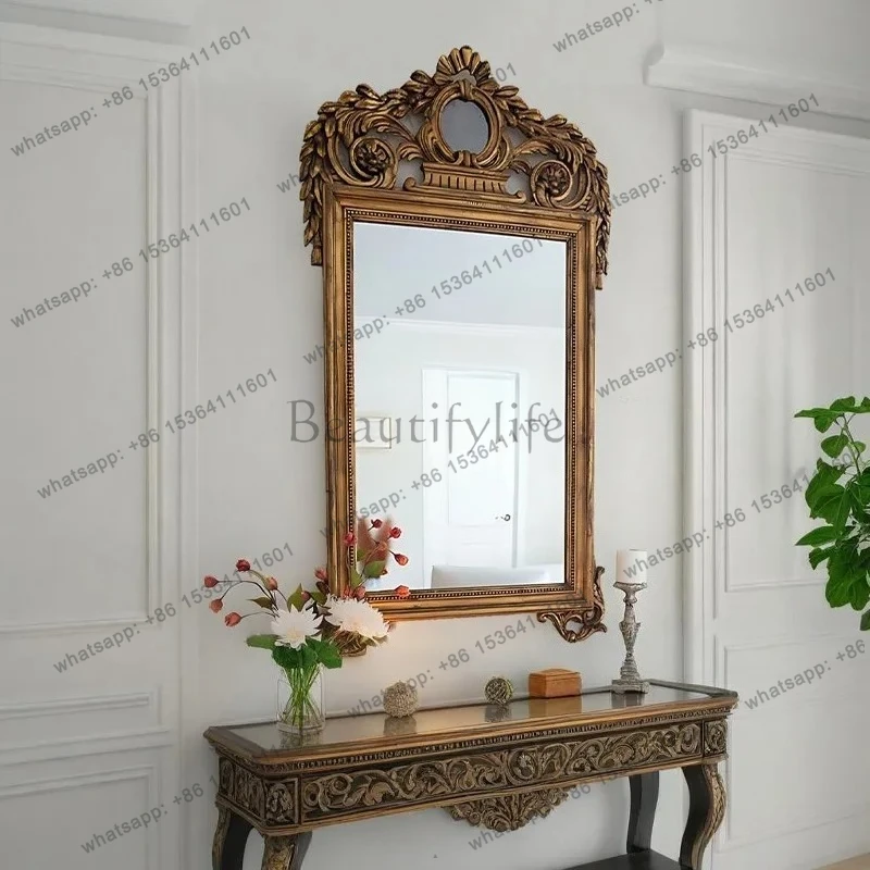 

French retro carved vanity mirror bathroom mirror household wall-mounted fireplace decorative mirror