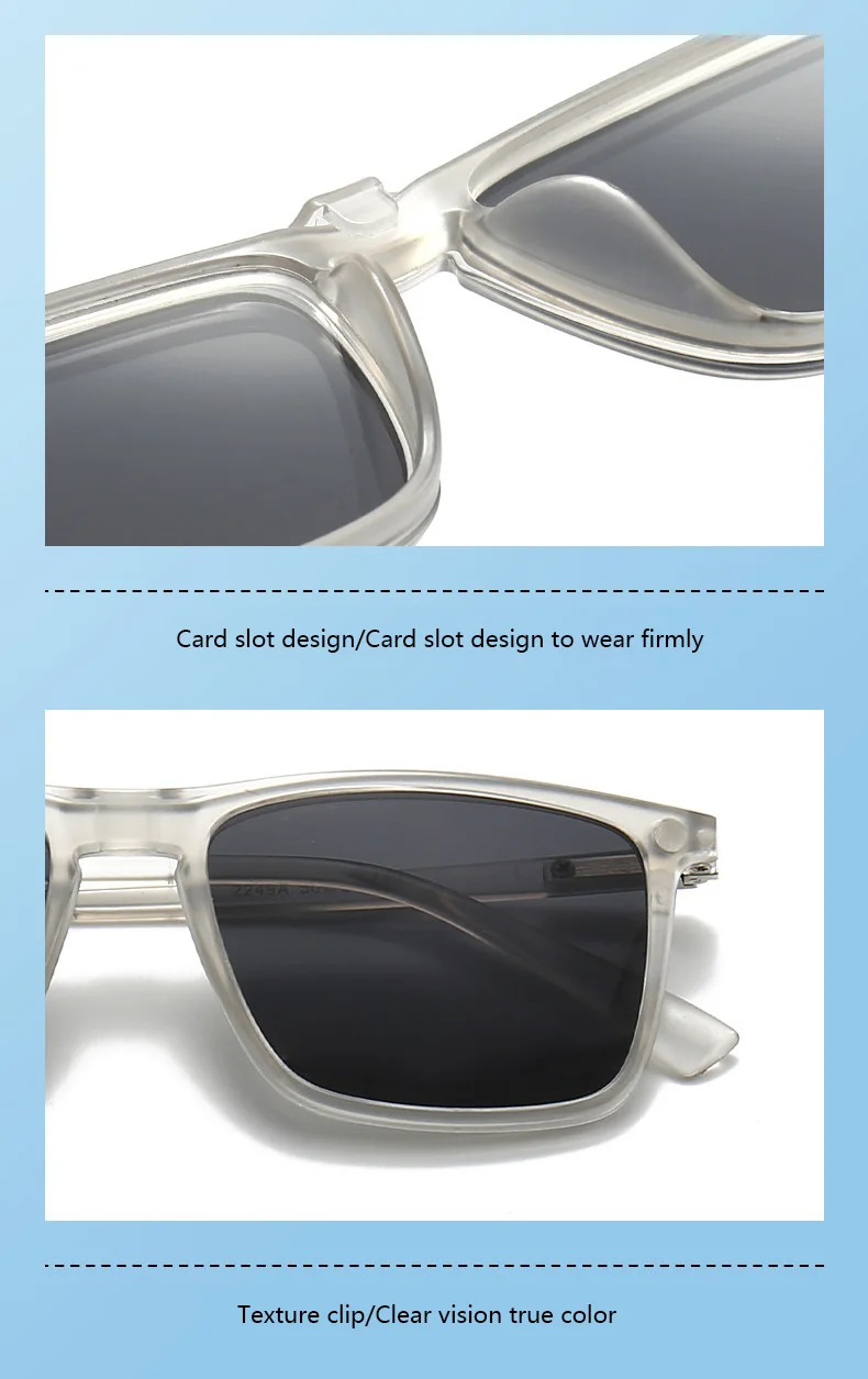 Transparente Damen-Sonnenbrille mit quadratischem Rahmen, 6-in-1-Brille mit magnetischem Clip, polarisierte Nachtsichtbrille für Herren – Detail 12