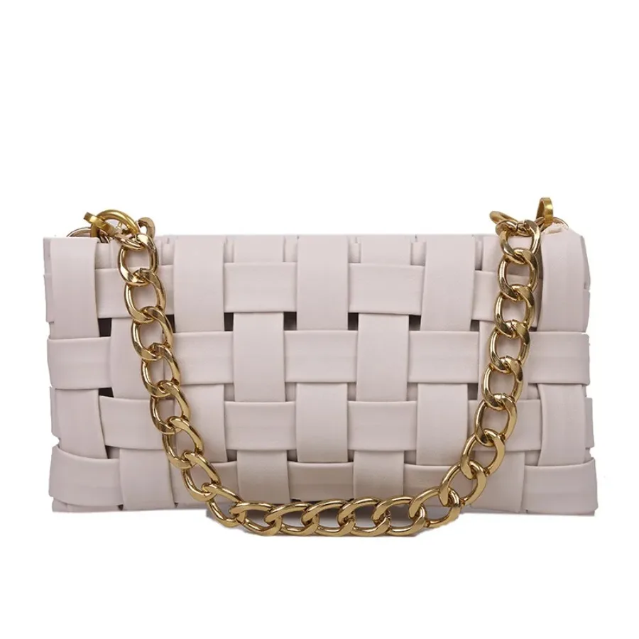 

New summer fashion texture niche simple weaving shoulder bag popular trend hollow armpit bag chain crossbody women's bags