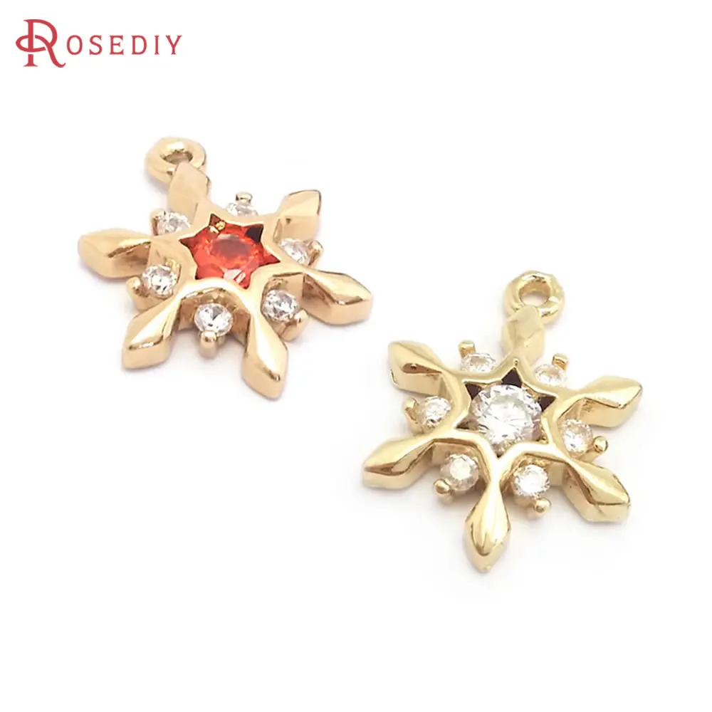 6PCS 12x16MM 18K Gold Color Brass and Zircon Flowers Charms Pendants Jewelry Making Supplies Diy Findings Accessories