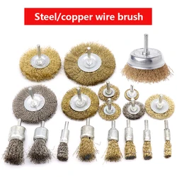 6mm Shank Dia 10-100mm Copper Plated Wire Brush Stainless Steel Wire Brush Wheel Brushes Polishing Tool For Grinder Accessories