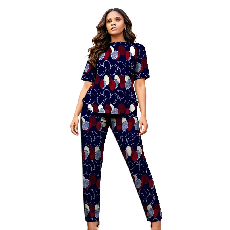 Summer News Coordinates Women's Simple Suit African Couture Trendy Printed Short Sleeve Tops+Pants Party Wear