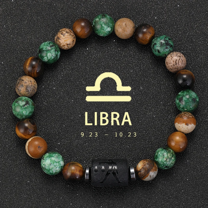 Pulsera de piedra Natural del zodiaco 12 para hombre, pulsera de Virgo, Piscis, Acuario, joyería de amistad para parejas y mujeres, pulsera del mes de cumpleaños
