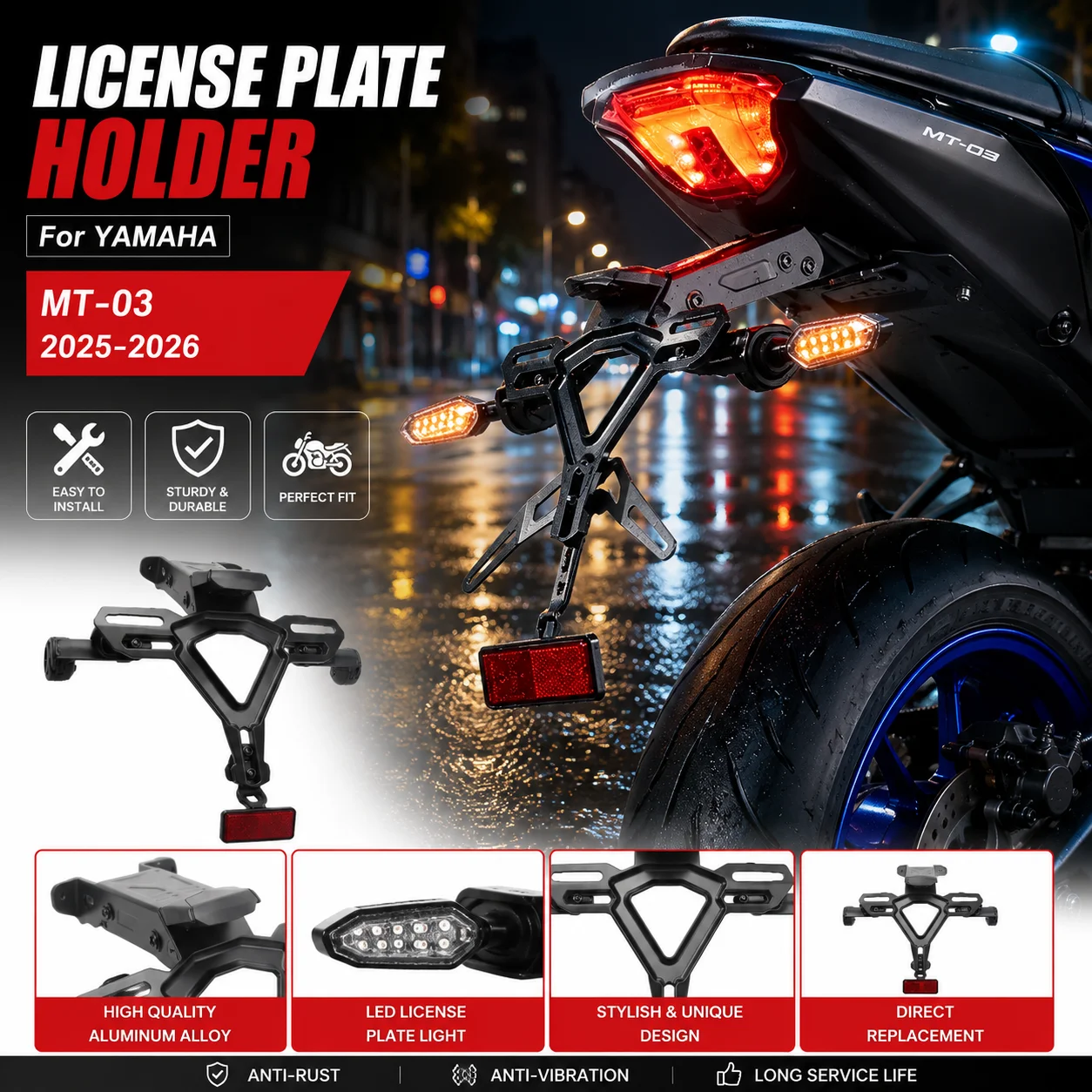 

For YAMAHA MT-03 2025-2026Motorycle License Plate Bracket Rear Tail Tidy Fender Eliminator Registration Holder Bracket Rear Tail