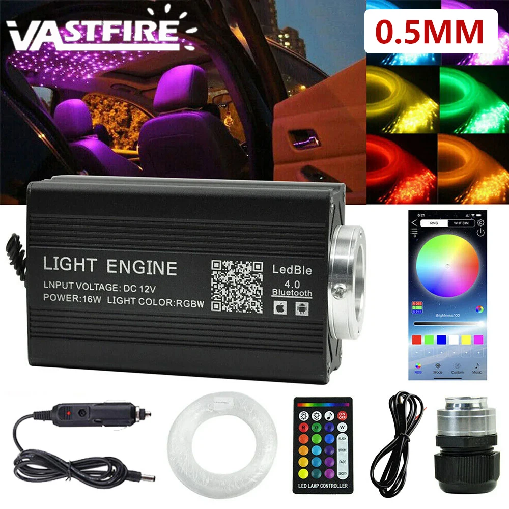 

16W RGB Starlight Headliner Star Ceiling Light 0.5mm Fiber Optic Light For Car Home APP&RF Remote Star Sky Roof 1000-500pcs