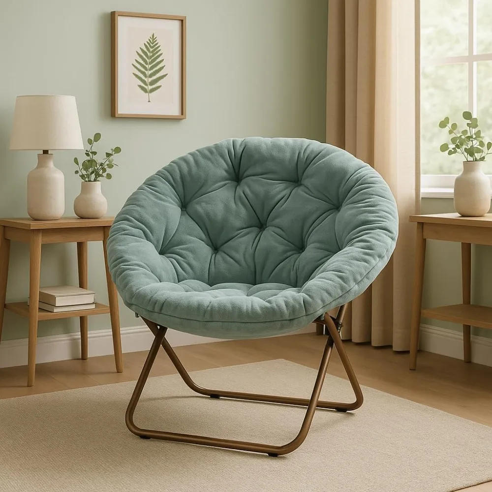 

Saucer Chair for Teens Adults, Oversized Folding Cozy Moon Chair with Metal Frame, Furry Faux Fur Comfy Lazy Seat