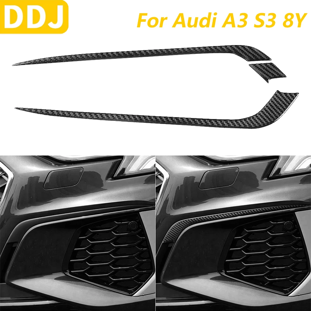 For Audi A3 S3 8Y 2021-2025 Real Carbon Fiber Front Bumper Spoiler Air Knife Panel Cover Trim Car Accessories Decoration Sticker