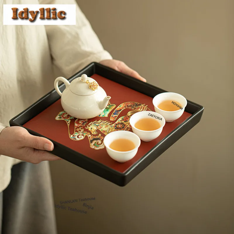 Gold Stamp Horse Tea Tray Afternoon Tea Dessert Plate Coffee Storage Board Teapot Stove Insulation Dishes For Serving Services