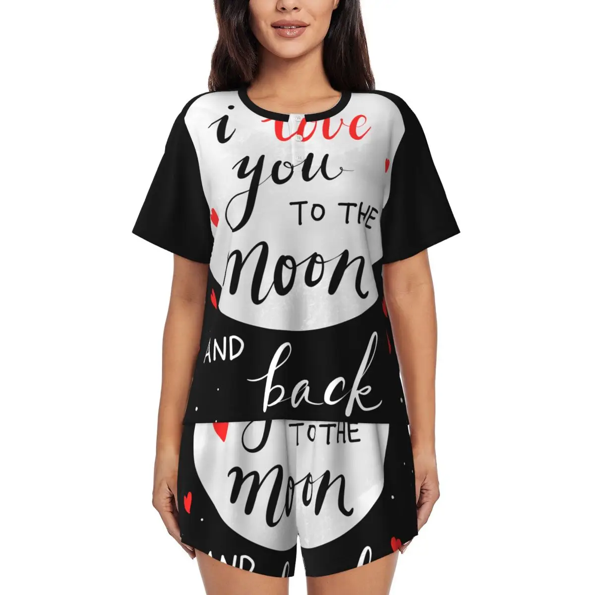 

Love heart Women's Pajamas Set, Includes Short sleeves and shorts, Suitable for home wear Ventilate Soft Casual Love Printing