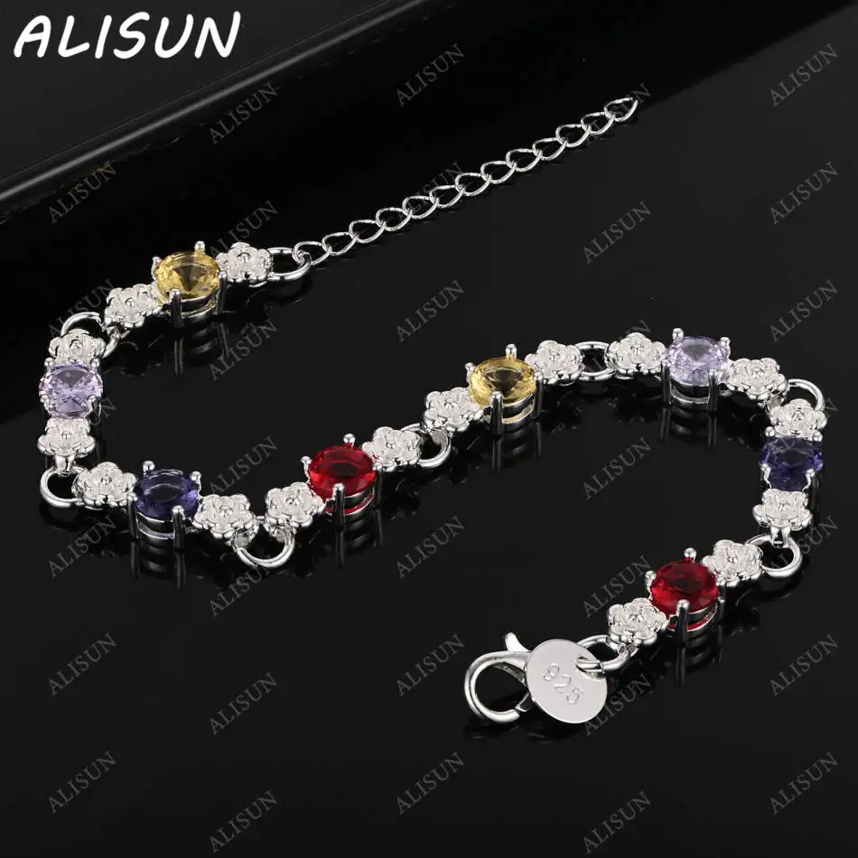 

ALISUN 925 Sterling Silver Colored Zircon Flowers Bracelets For Women Charm Trend Birthday Gifts Fashion Party Fine Jewelry