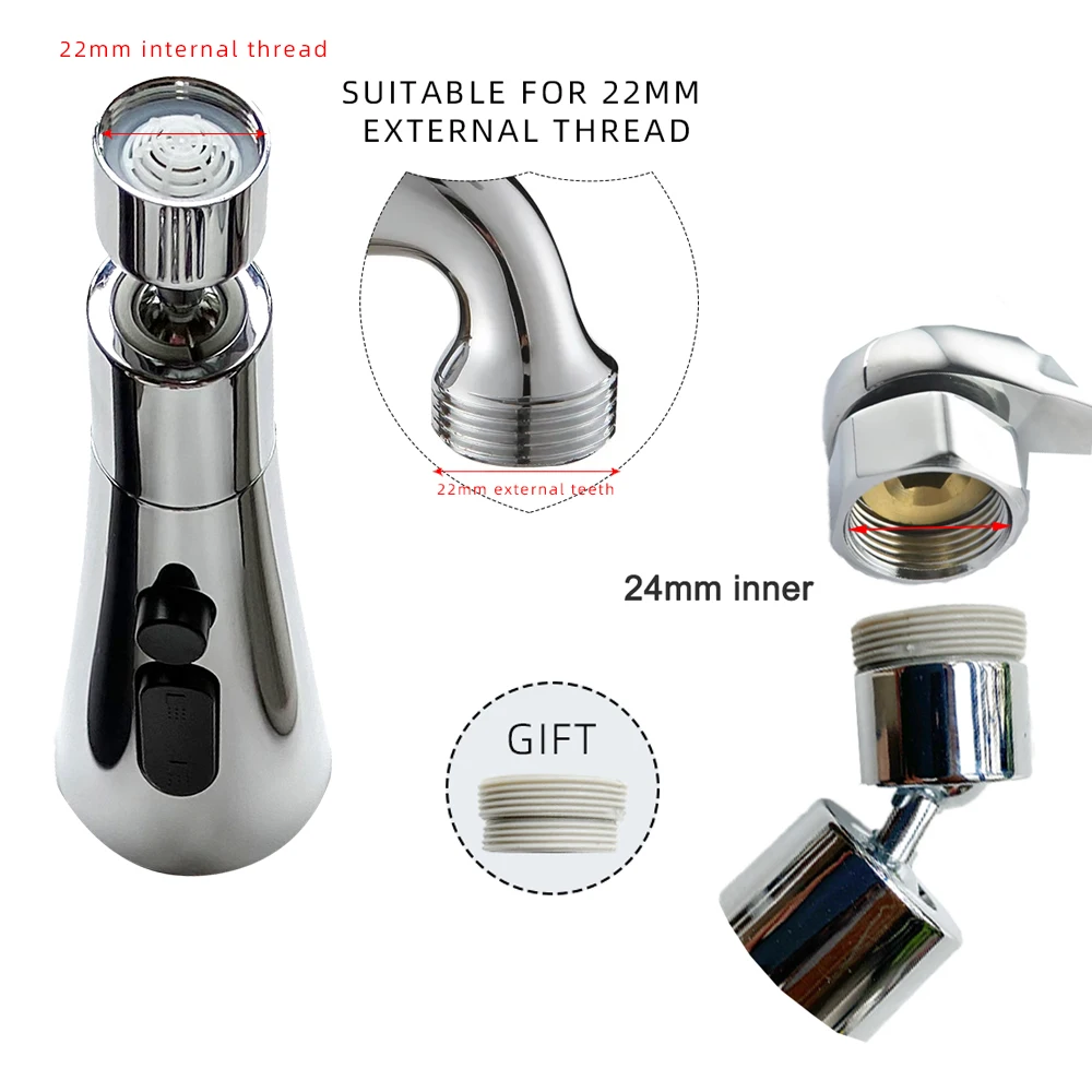 720° Rotatable Kitchen Faucet Head Sprayer Rotating Nozzle Sink Tap Shower Replacement Accessory Bubbler High-Pressure Aerator
