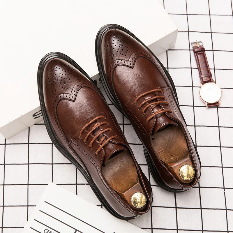 Formal Leather Shoes Men Party Social Office Shoes For Men Classic Brogue Business Wedding Shoes Men's Dress Shoes Black