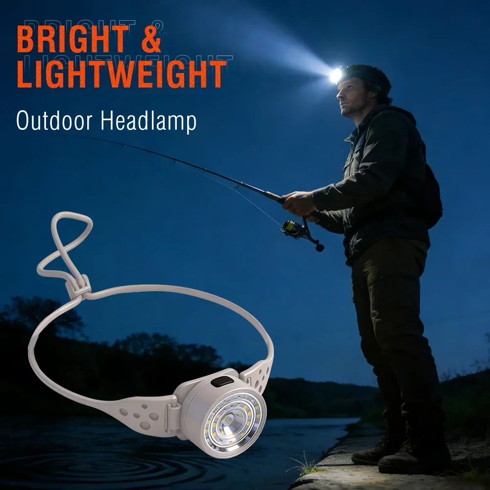 BORUiT LED Portable Silicone Multi Flashlight Dual Light Source Head Lamp Waterproof 5 Light Modes Headband for Camping Running
