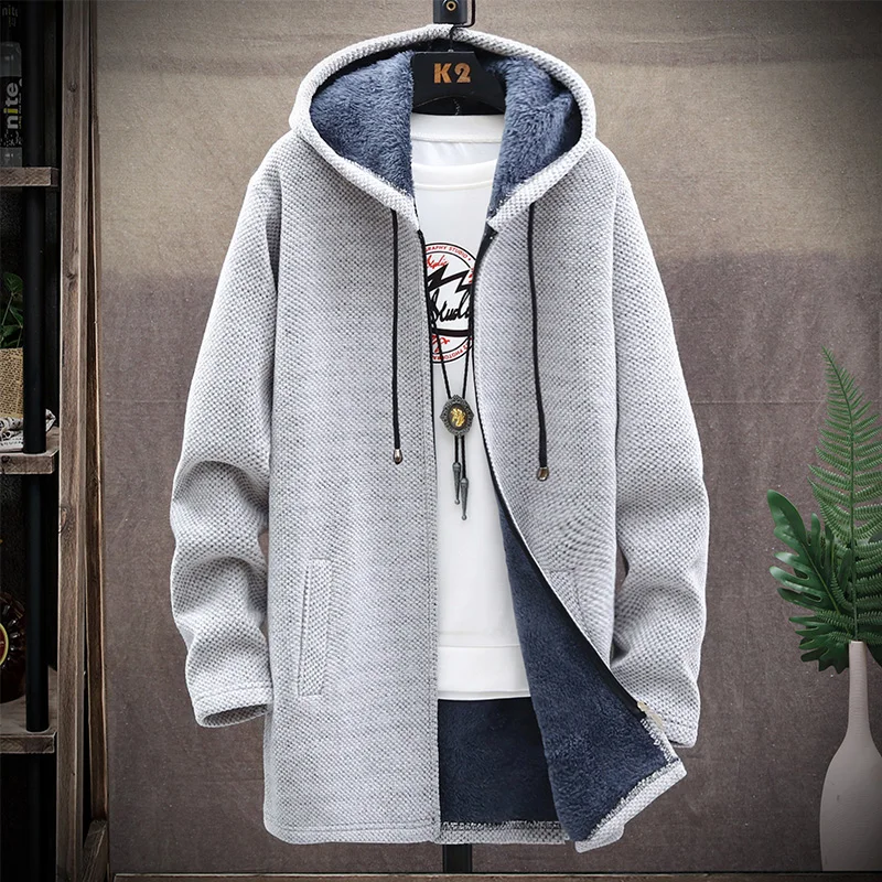 

Autumn And Winter Fleece Men's Cardigan Jacket Solid Color Simple Temperament Chenille Jacket Warm Sweater Casual Windbreaker