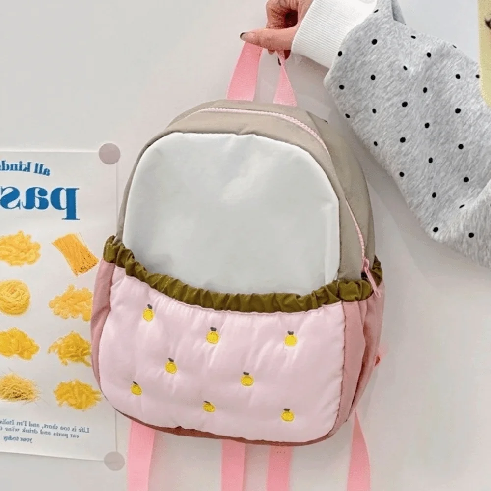 Portable Nylon Children Backpack Embroidery Fruit Cartoon Daypack Double Shoulders Cloth Students School Bag Travel