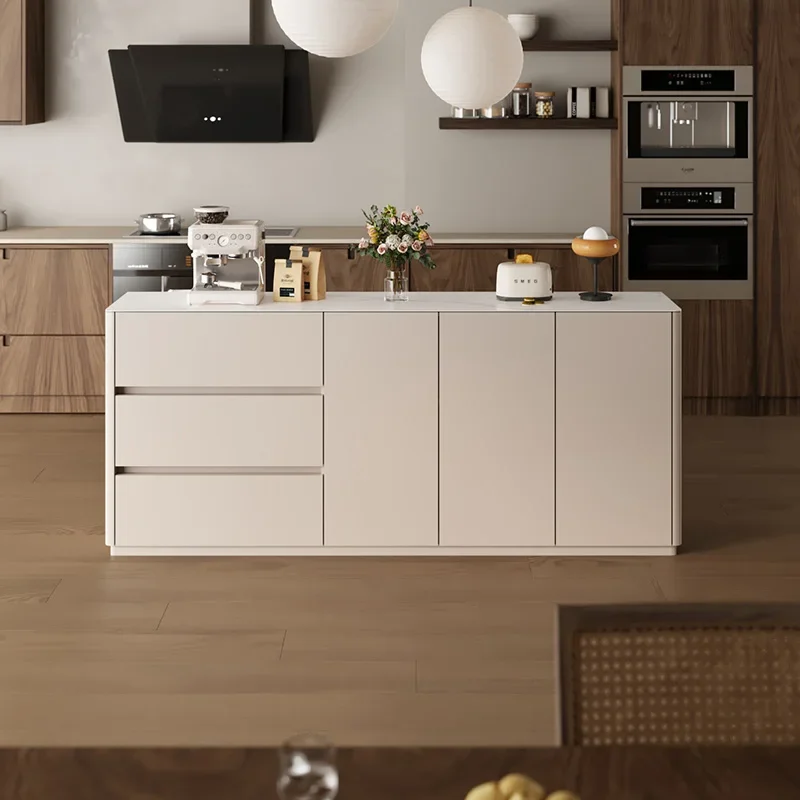 

Dining side cabinet, integrated rock slab against the wall, solid wood locker, light luxury storage, low cabinet, double-layer