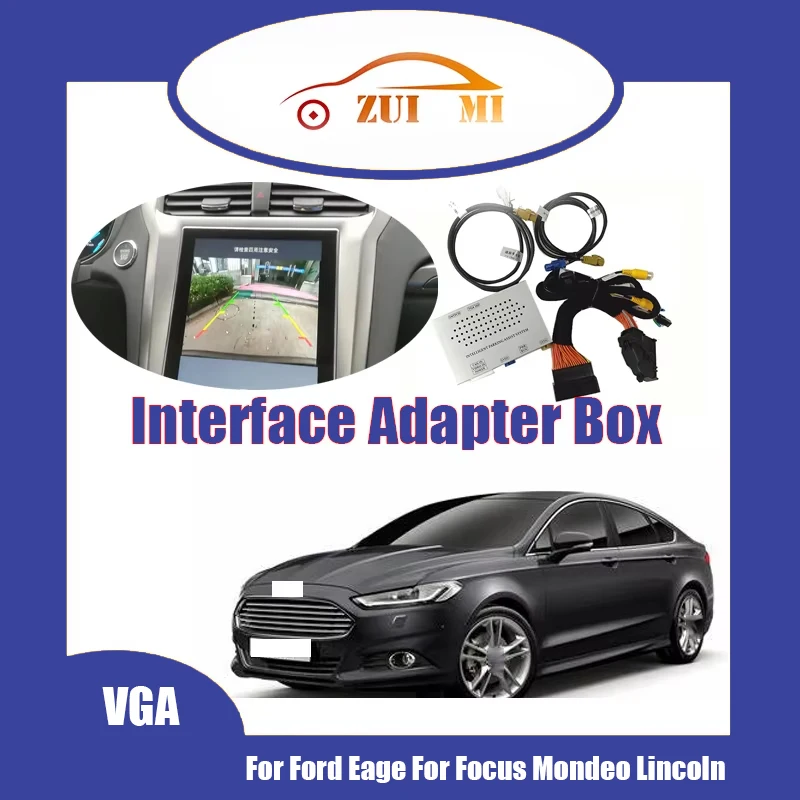 Car Interface Adapter Decoder For Ford Eage For Focus Mondeo Lincoln Continental 3th Reverse Trajectory Box Upgrade VGA