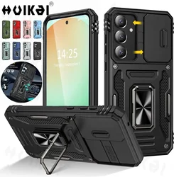 Case For Samsung Galaxy S24 FE S23 FE A55 A15 A35 S24 Ultra S23 S22 Slide Camera Stand Armor Antifall Protection Kickstand Cover