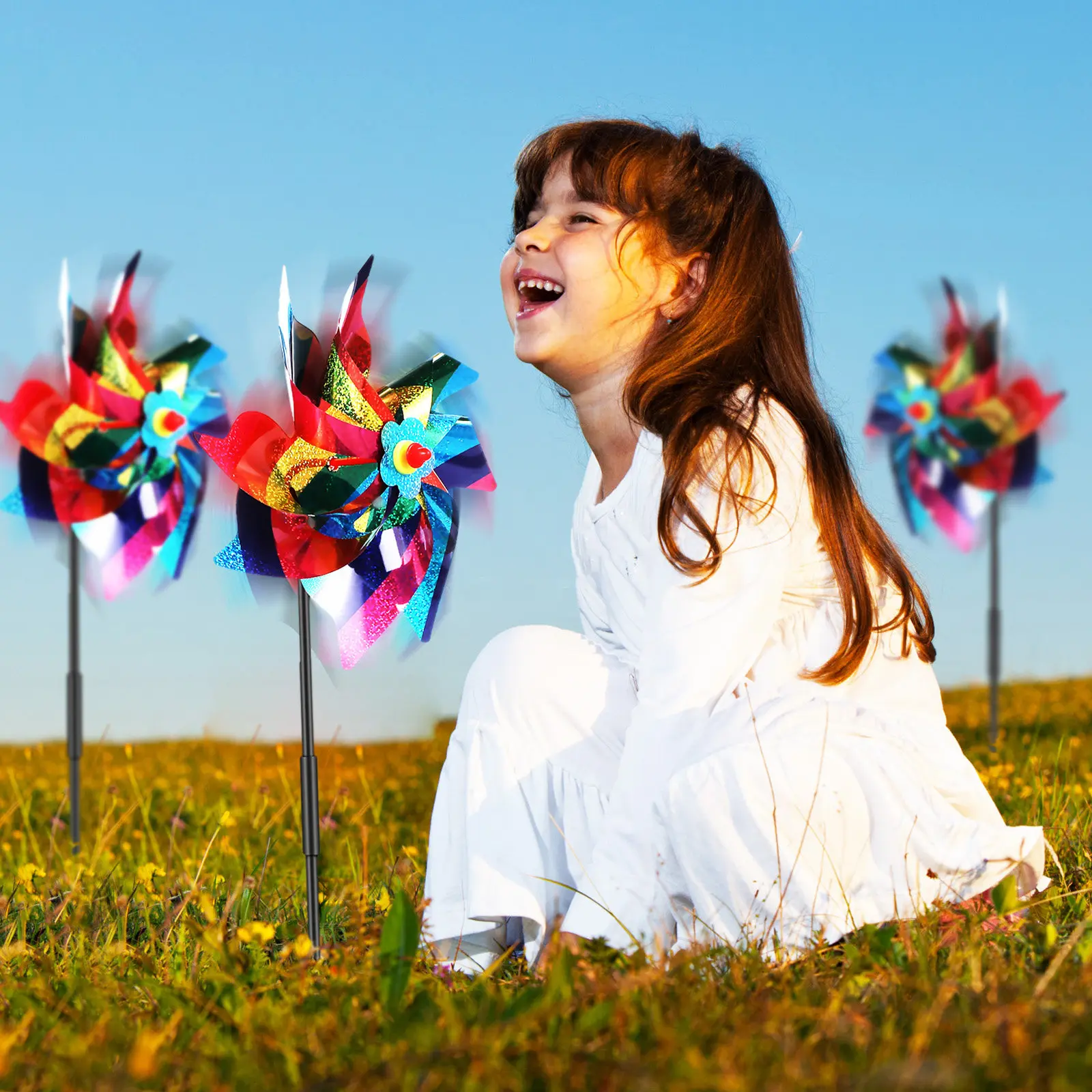 

6Pcs Windmill for Kids Garden Pinwheels Colorful Outdoor Yard Decorative Wind with Octagonal Design Reflective