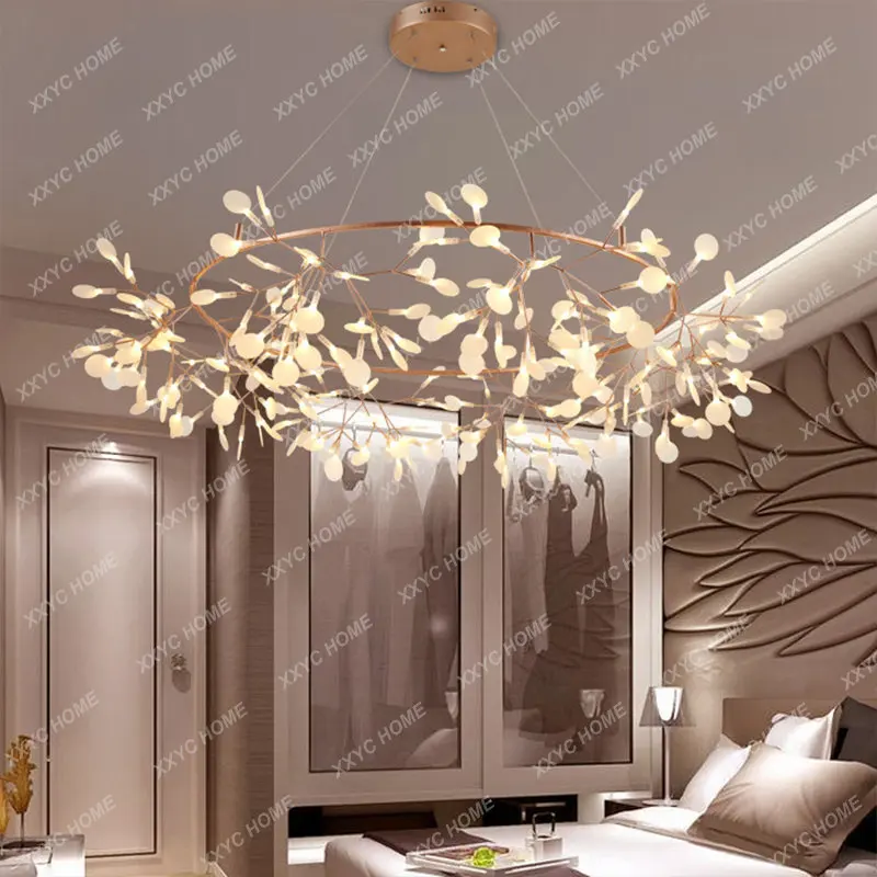 

Art Design Rose Gold Branch LED Chandelier Lighting for Living Dining Room Modern Leaf Lustre Firefly Ceiling Chandelier Light