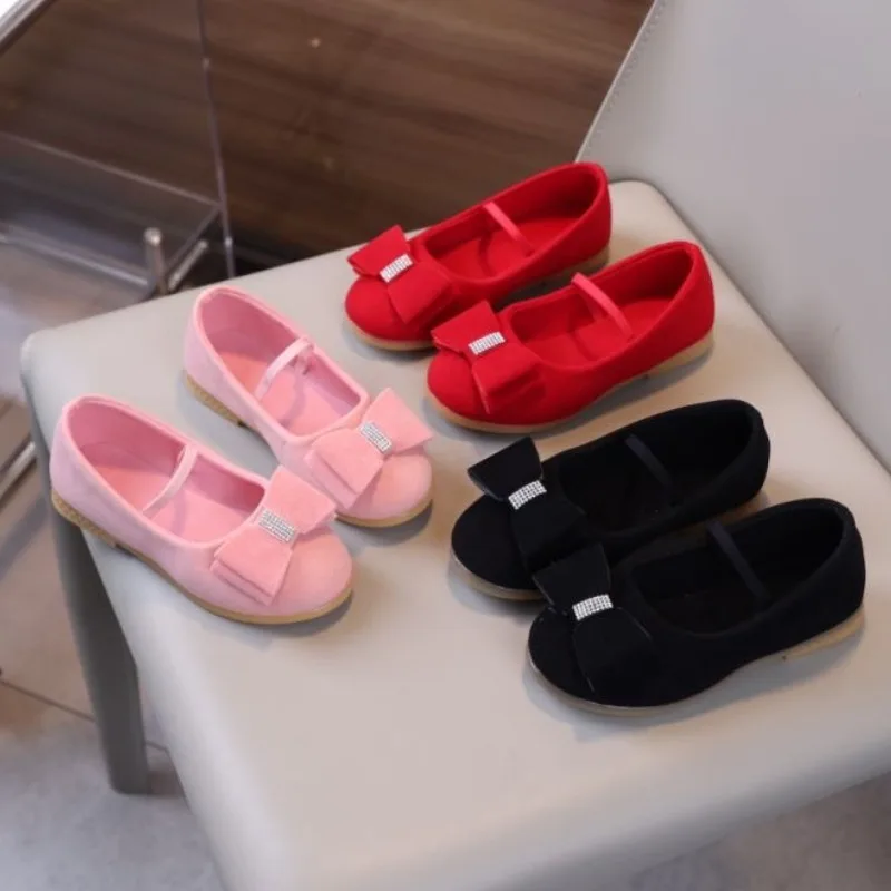 

Детские туфли Мэри Джейн с милым бантом и стразами, модные туфли для девочек, легкие нескользящие прогулочные туфли, размеры 21-36