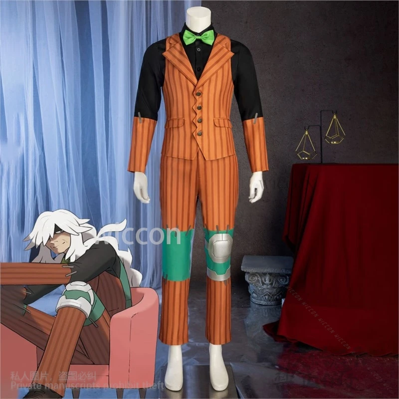 Anime Furry Mon LEGENDS Cos AZ Costume Orange Stripe Fashion Suits Vest Green Bow Tie Long White Wigs Halloween Customized New