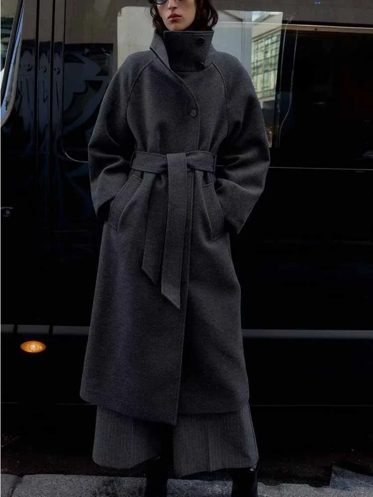 

European and American style winter new arrivals fashionable and simple women's clothing, versatile soft stand collar belted coat