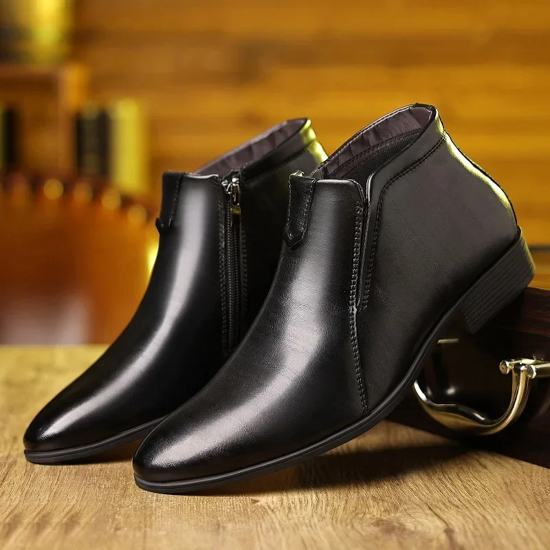 Botas de cowboy retrô sapatos de couro chelsea botas de dedo apontado botas masculinas com zíper bota de tornozelo para homens outono inverno sapatos sociais